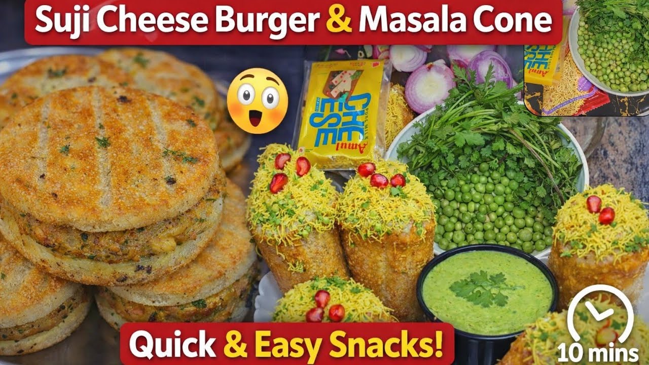 live 10 Minutes Suji Cheese Burger & Masala Cone 😍 | Quick & Easy Snacks Recipe | Street Style