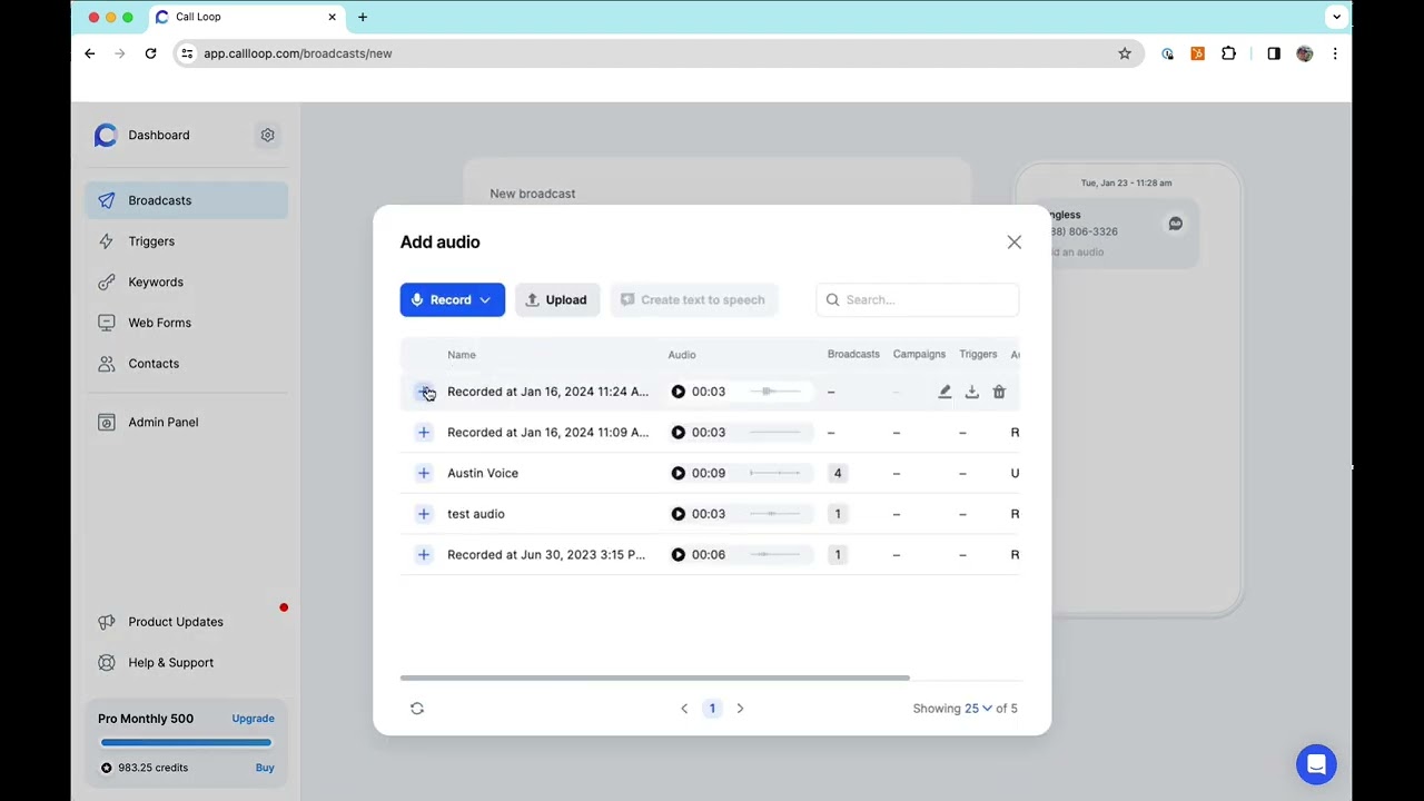 Call Loop 2.0 DEMO (SMS, Voice Broadcasting Ringless Voicemail)