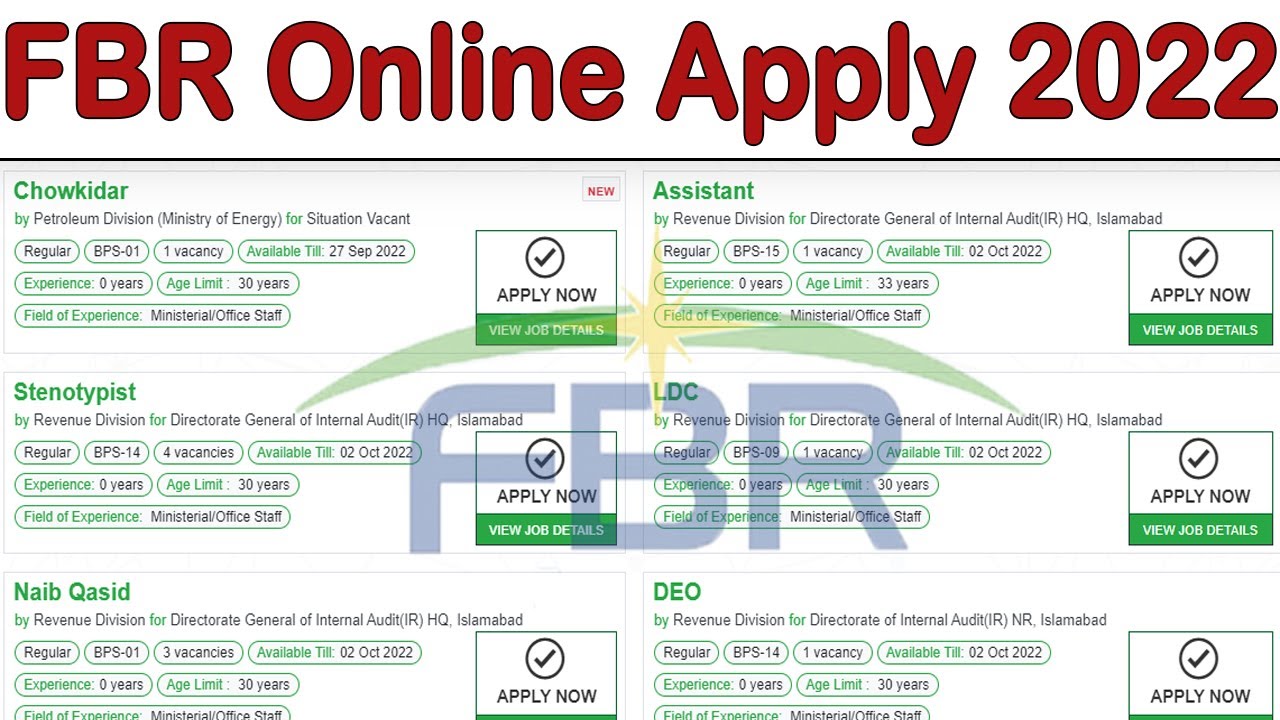 How to Apply in FBR Online Registration FBR Online Apply Process How to Apply For FBR Jobs 2022