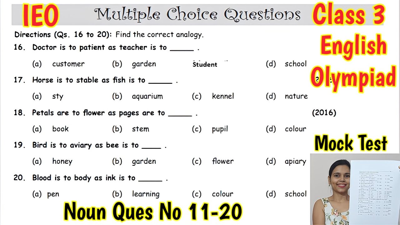 Olympiad Exam for Class 3 English 2023 | English  Olympiad Mock Test for Class 3 | IEO Class 3