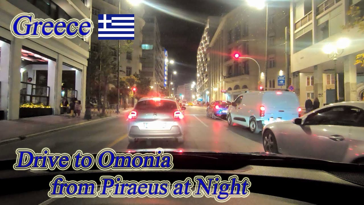 Drive in Greece. Drive to Omonia from Piraeus at Night. ORANGE ua