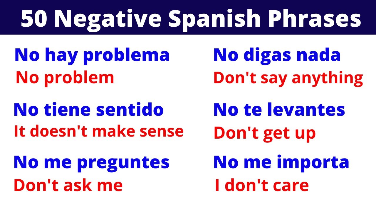 Negative Phrases in Spanish| Learn 50 Phrases with 