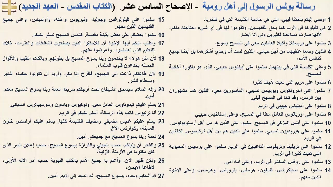 رسالة بولس الرسول إلى أهل رومية 16 - الإصحاح السادس عشر - د/مجدى نجيب - ابونا ابرام