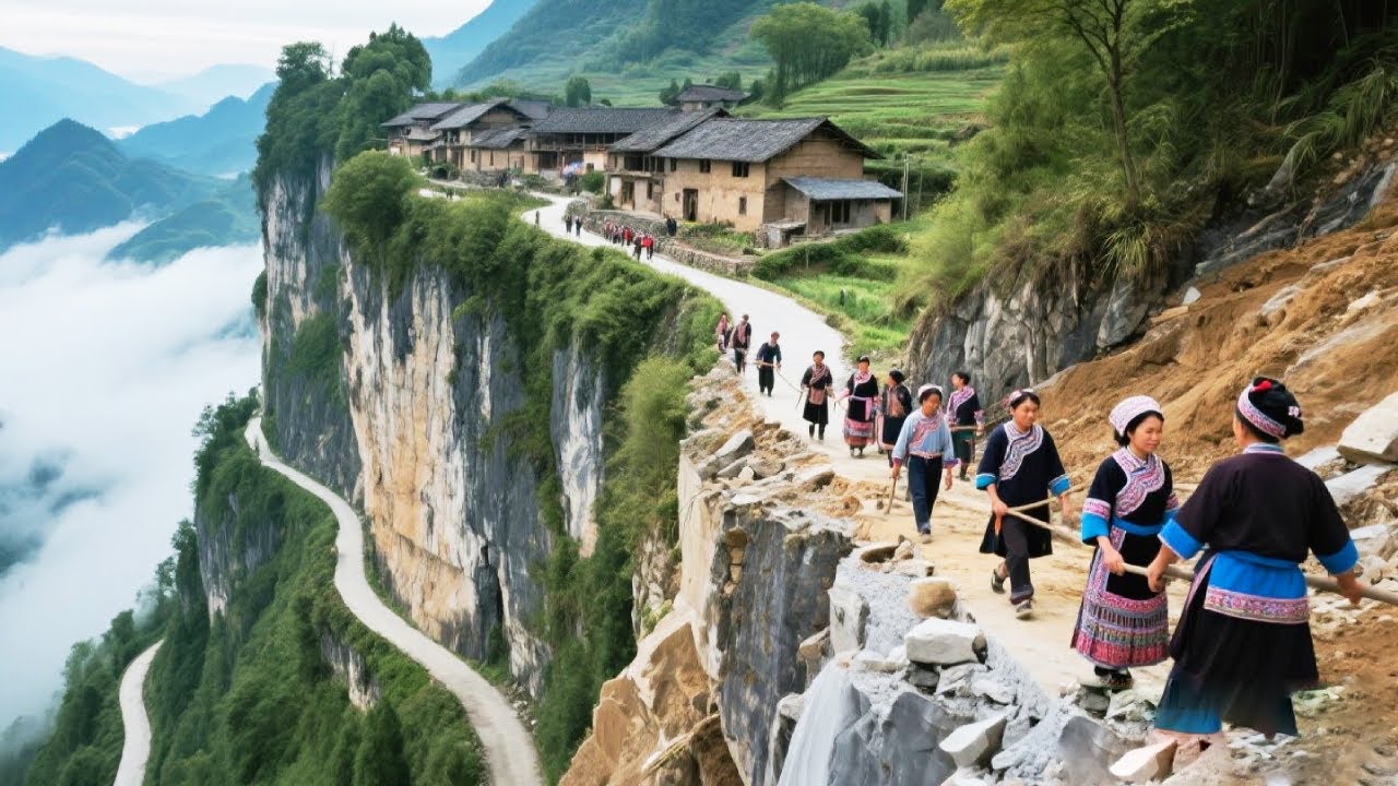 探访湖南悬崖上的美丽村庄，村民投入五万多劳动力，耗时11年开凿公路【乡村阿泰】