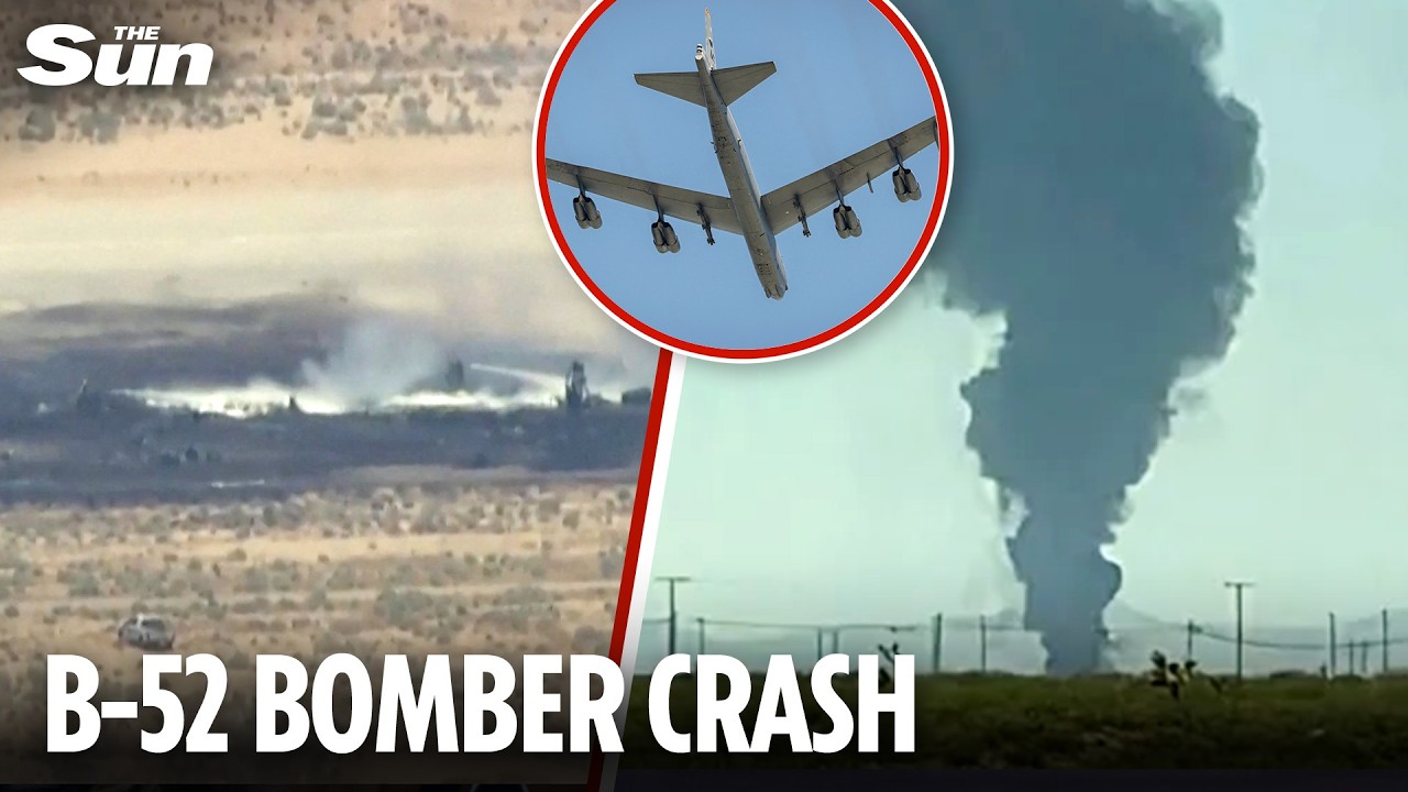 Boeing B-52 Stratofortress smashes into the ground moments after take-off