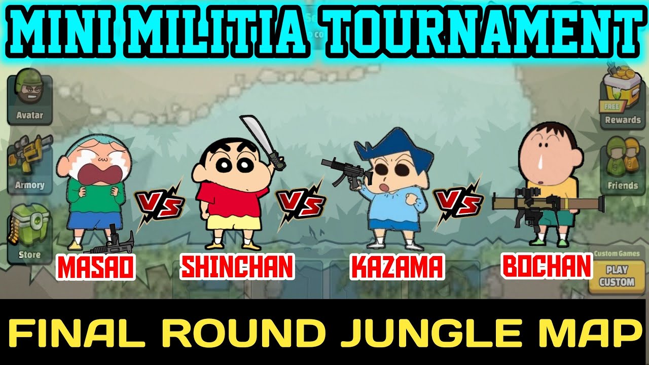 SHINCHAN VS BO VS KAZAMA VS MASAO IN JUNGLE MAP MINI MILITIA TOURNAMENT 😂 | SHINCHAN MINI MILITIA 😂