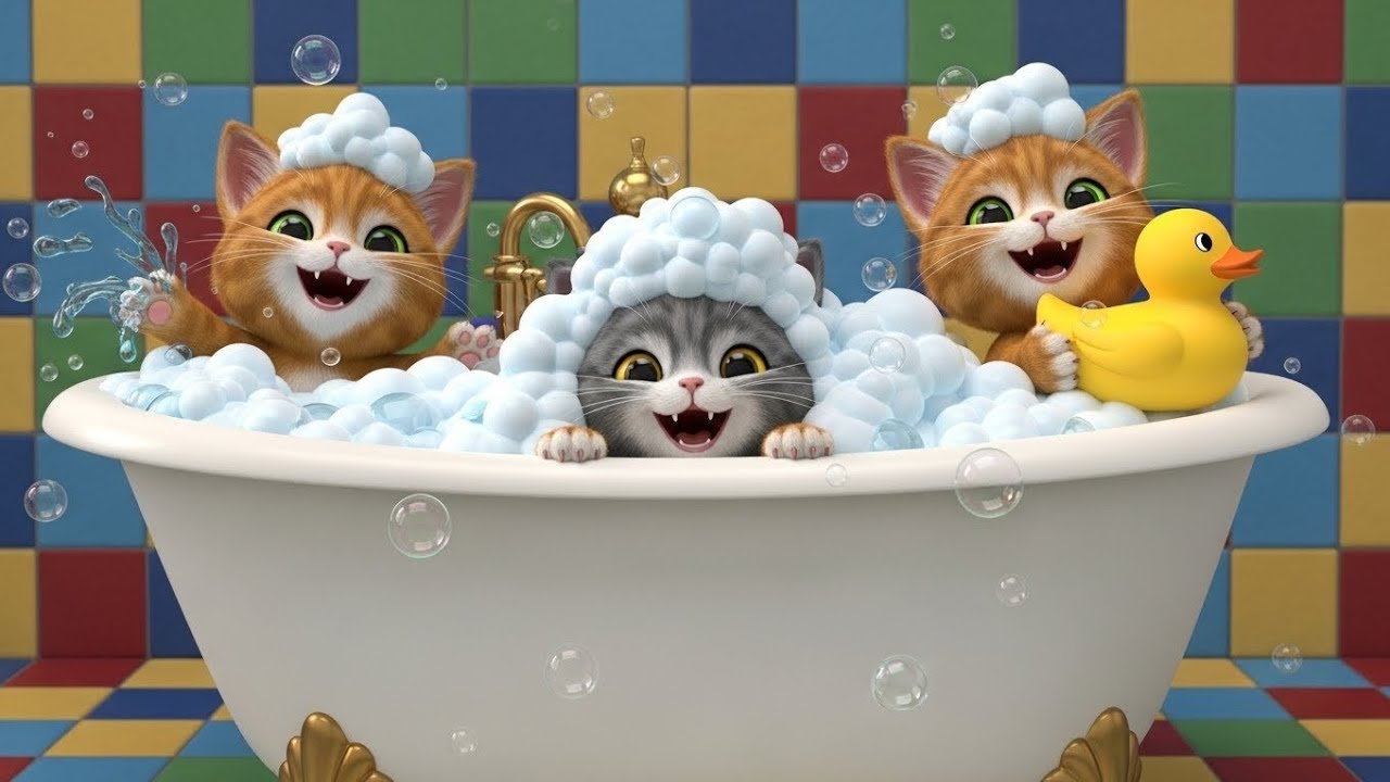 Kittens Taking Bath 🐱🛁 | Bath Time Song for Kids | Cute Nursery Rhymes