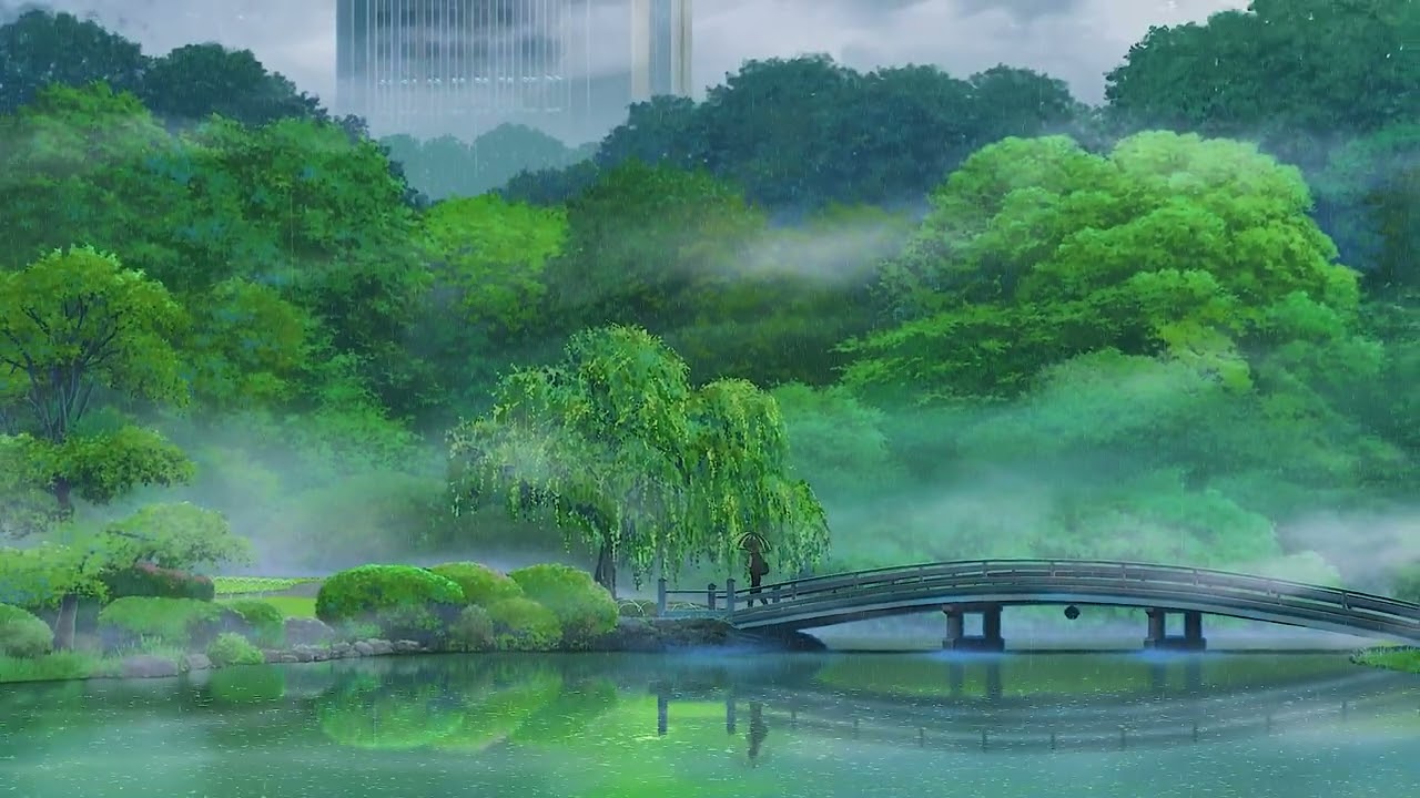 Beautiful Rain Scene Kotonoha no Niwa HD 4K | No Copyright & No Subtitle Free Download