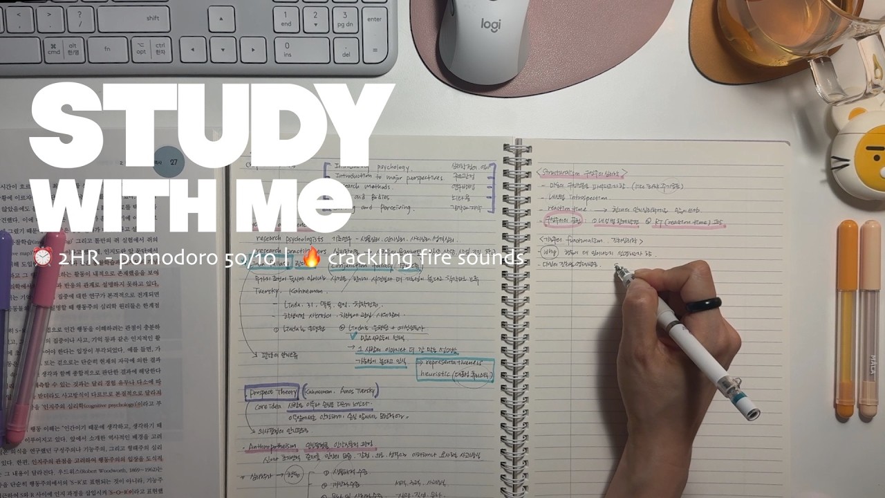 🗳️2HR STUDY WITH ME(50/10)ㅣ🔥crackling fire soundsㅣ⏰pomodoro timer