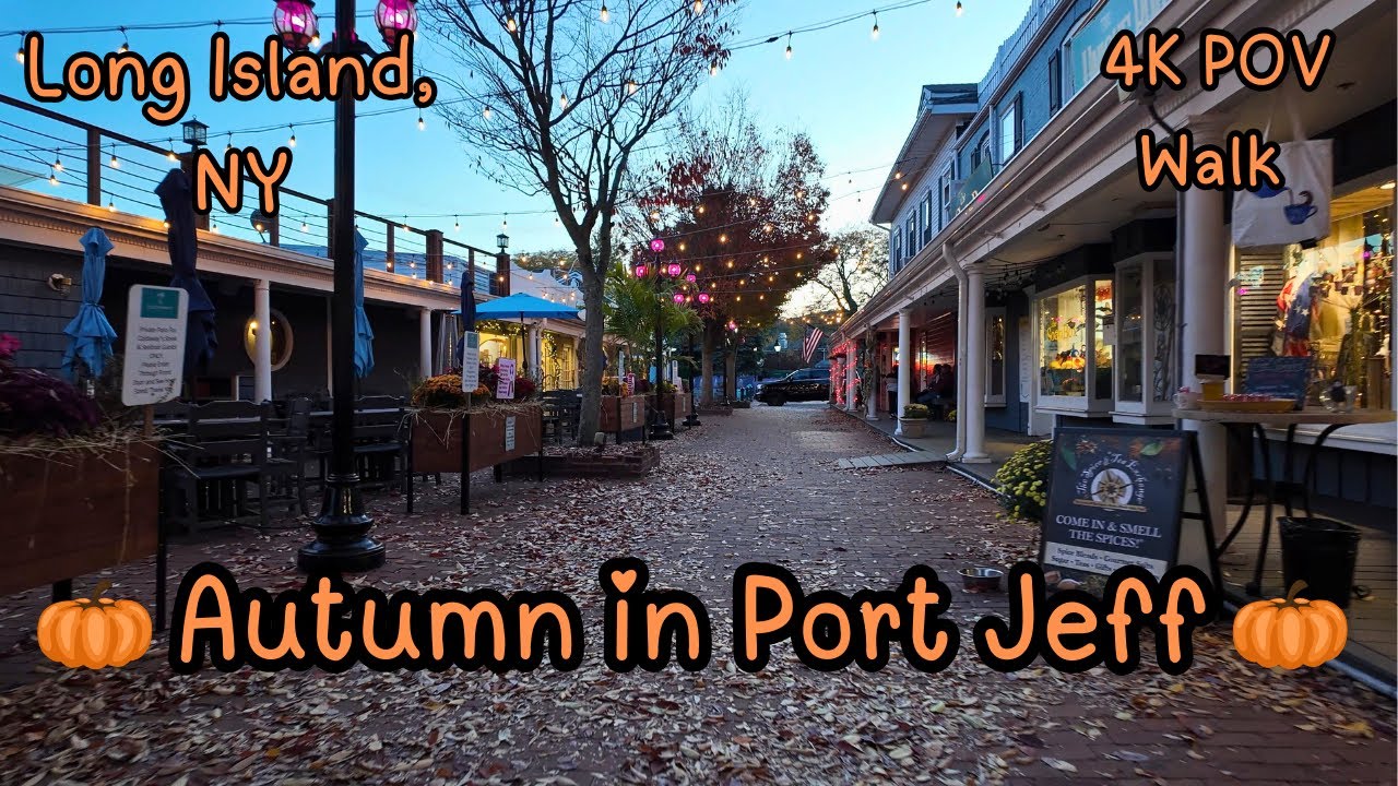 [4K] Cozy Evening Walk in Harborfront Village: Port Jeff, NY 🍂