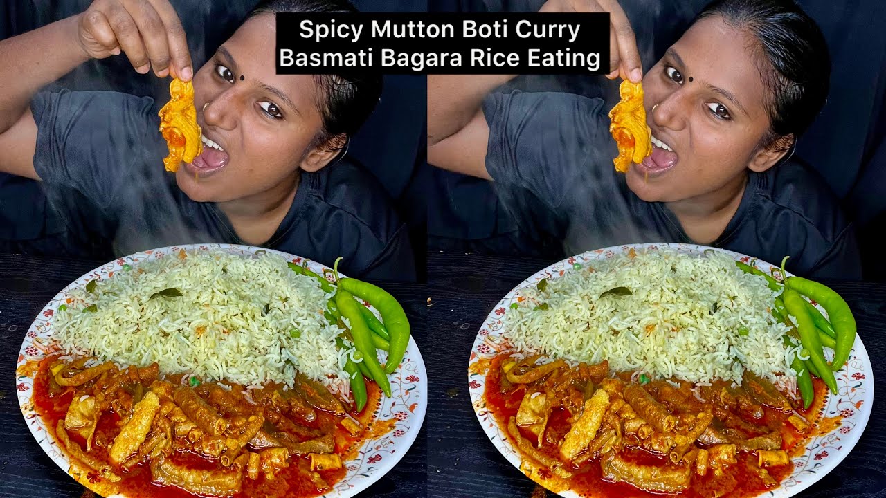 Spicy Mutton Boti Curry, Basmati Bagara Rice Eating Challenge | Video 138