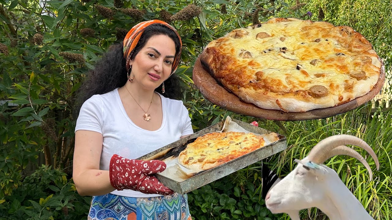 Cooking pizza in fire with hand made dough in nature☀️🌵🍕
