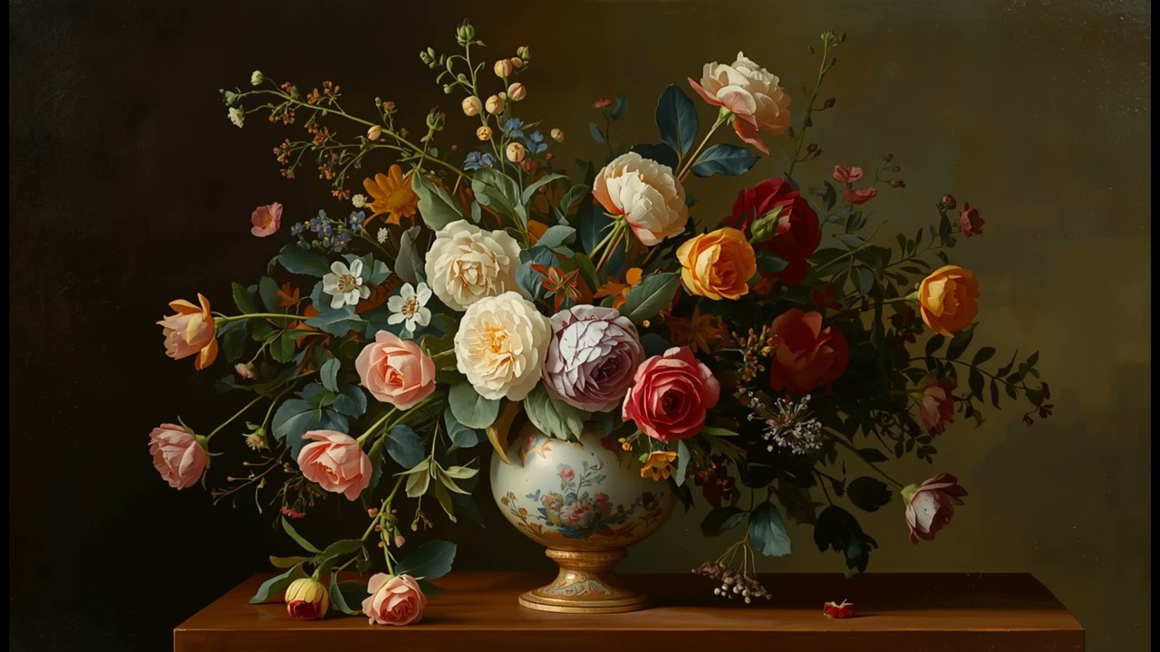 Art Frame TV | Elegant Floral Still Life | Dark Classic 1 Hour Loop