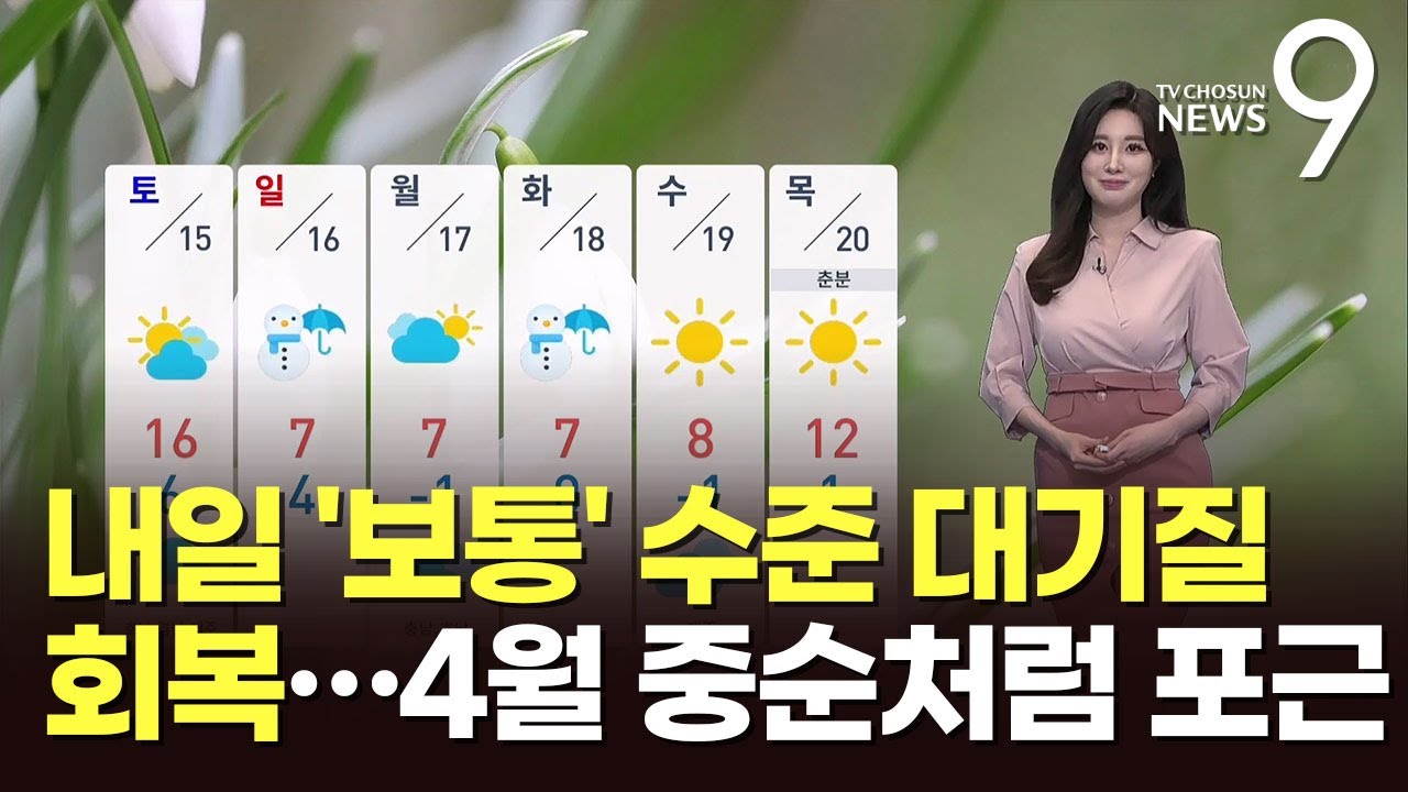 [날씨] 내일 '보통' 수준 대기질 회복...4월 중순처럼 포근 [뉴스9]