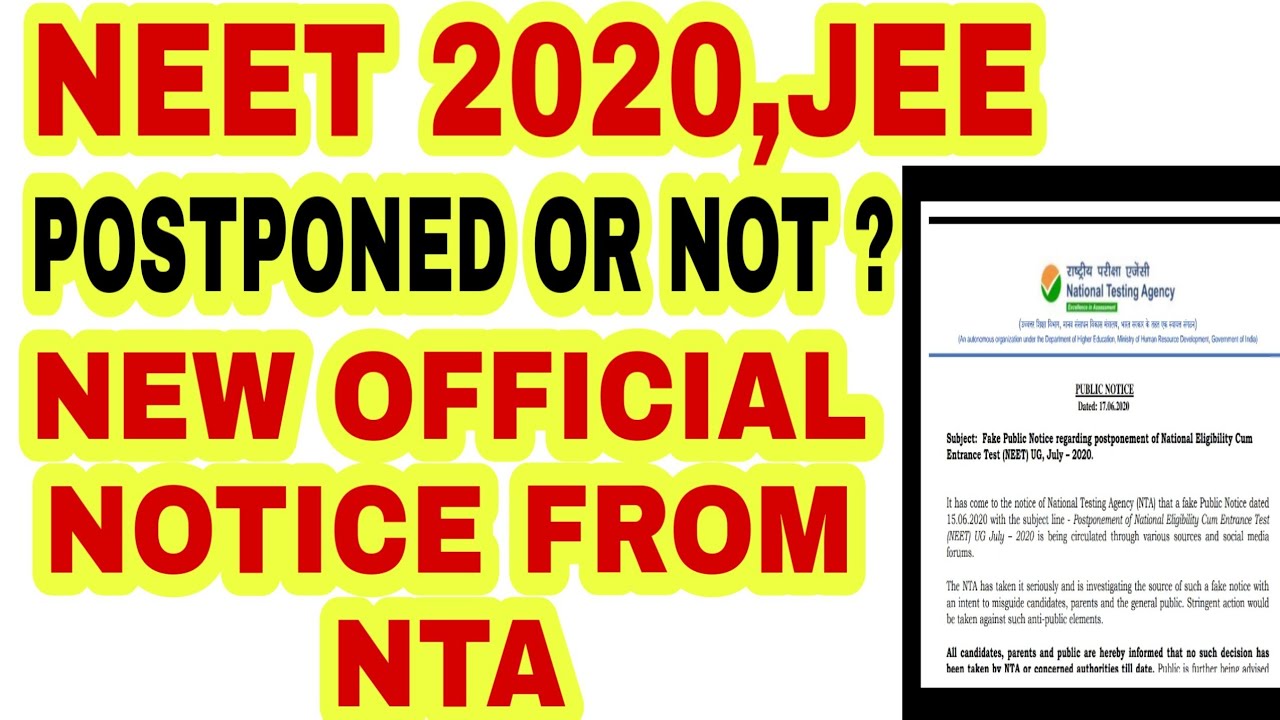 NEET 2020 exam date/ New OFFICIAL notice from NTA /NEET 2020 Latest News