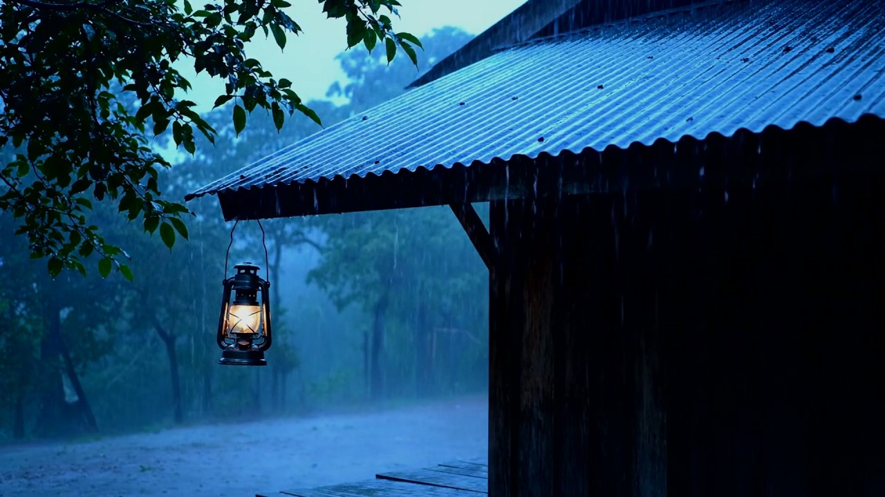 No Ads Rain Sounds for Sleeping - ASMR Heavy Storm on Tin Roof for Eight Hours of Rest
