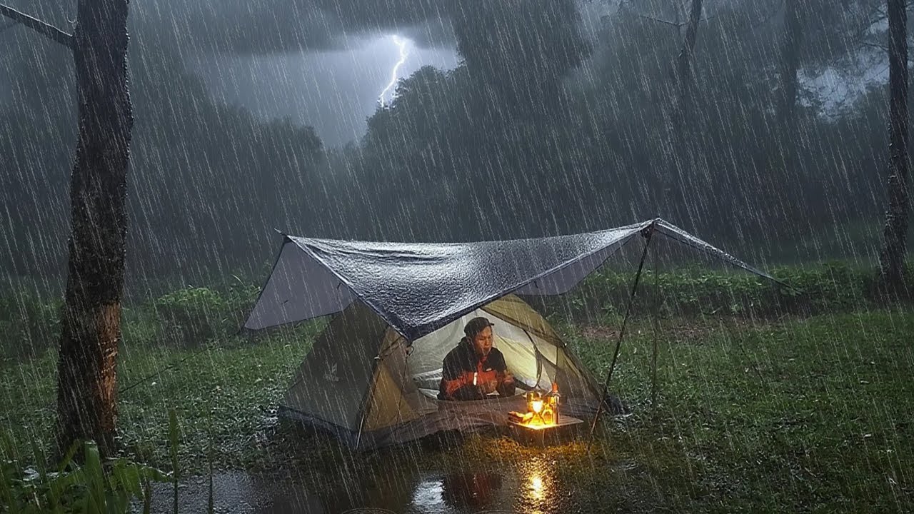 SOLO CAMPING IN HEAVY RAIN AND THUNDER ⛈️THE WORST RAIN STORM I'VE EVER EXPERIENCED