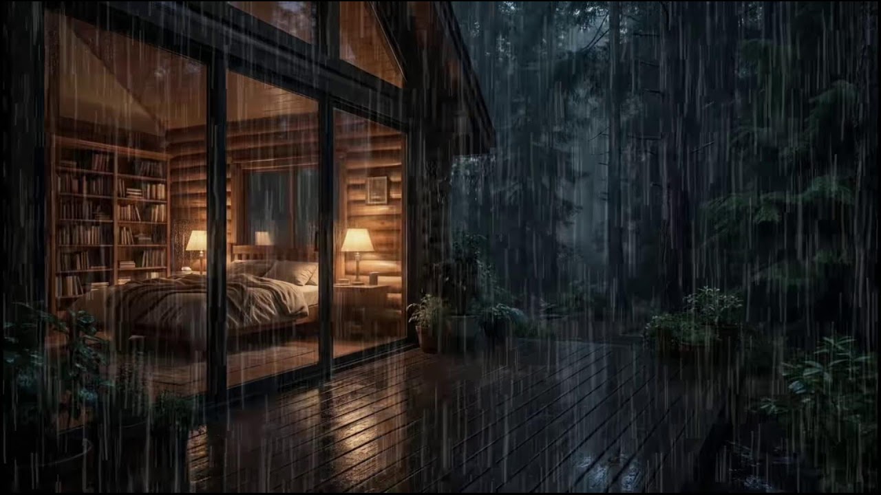 Forest Cabin at Night 🌲 | Gentle rain falling outside, calming rain ambience for peaceful relaxation