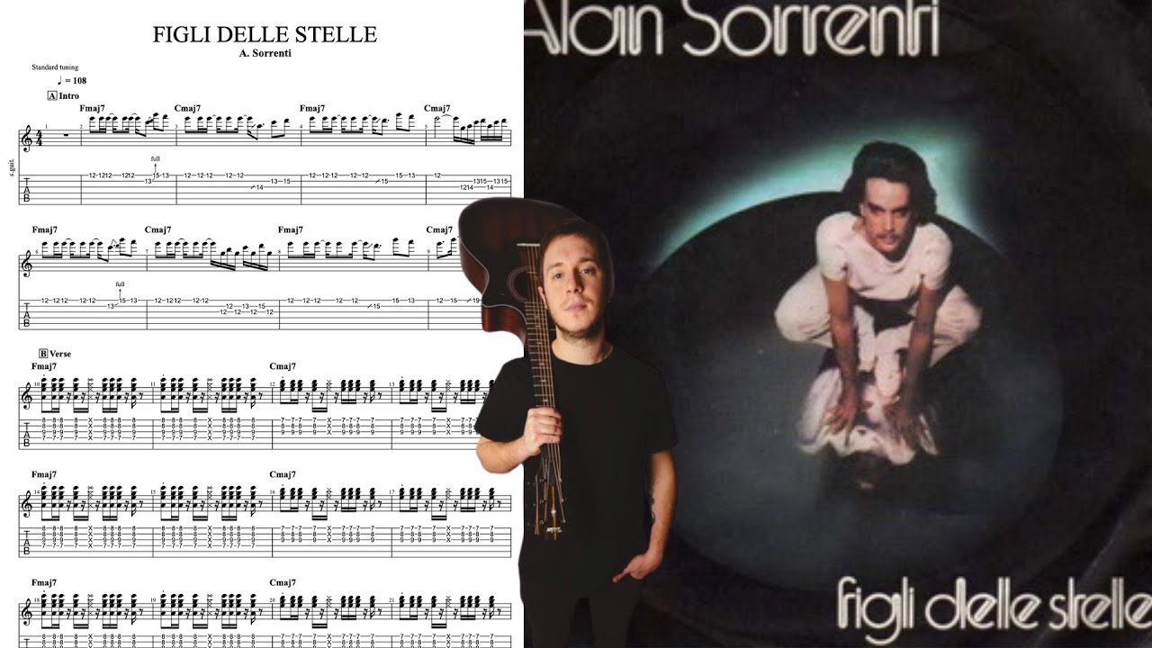 Alan Sorrenti - Figli Delle Stelle GUITAR COVER + PLAY ALONG TAB + SCORE