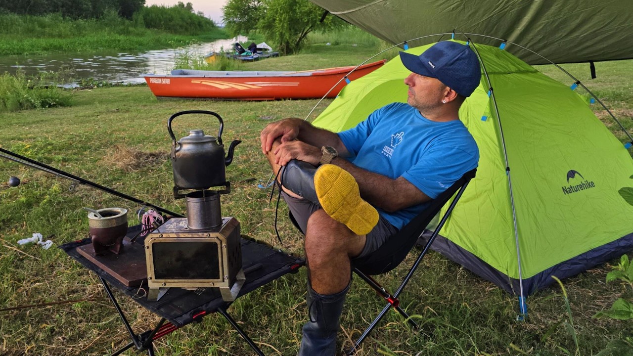Acampando en Solitario, PESCADOS GIGANTES, pesca y cocina a la orilla del río. Pesca urbana