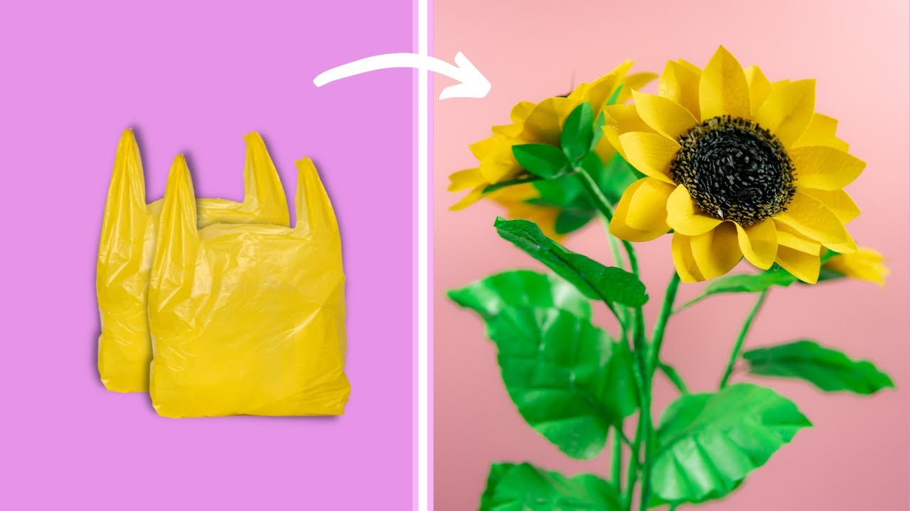 Girasoles con bolsa plástica | Flores con Nylon | Manualidades con Nylon