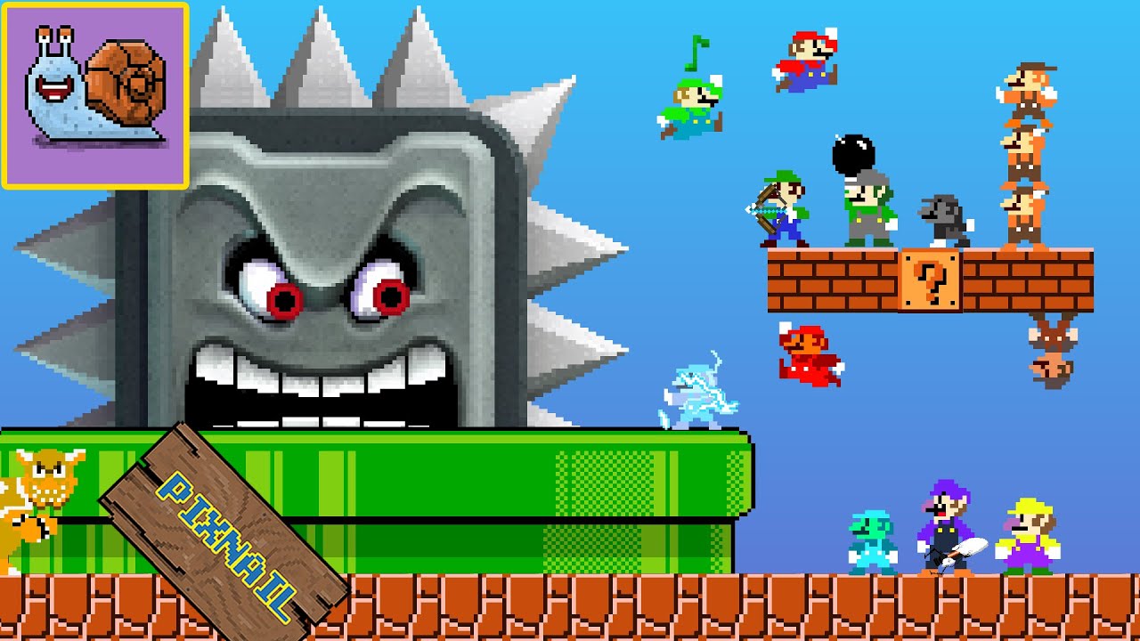Super Mario's Mega Thwomp Escape - Mario Note and his allies | Animation