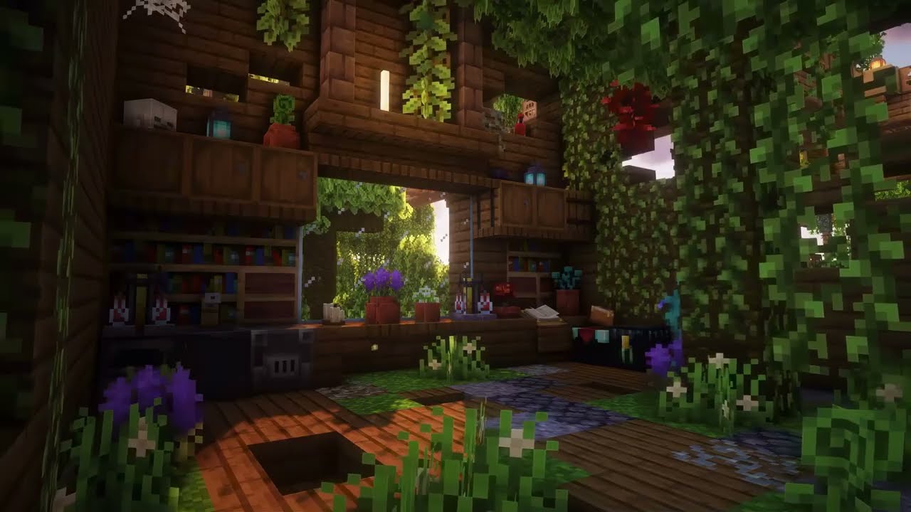 Cozy Minecraft Overgrown Cabin 4K Live Wallpaper Loop