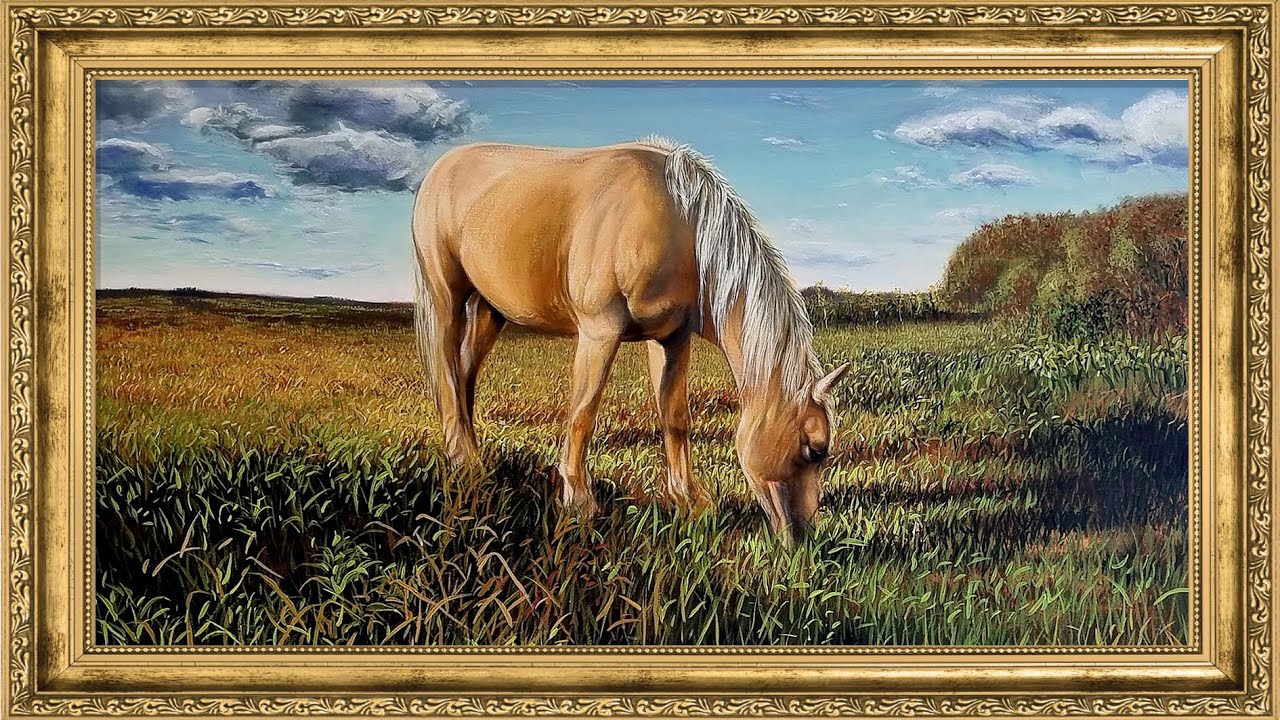 The Grazing Bayo: High-Resolution Horse Art 4K Wallpaper | Samsung Frame TV
