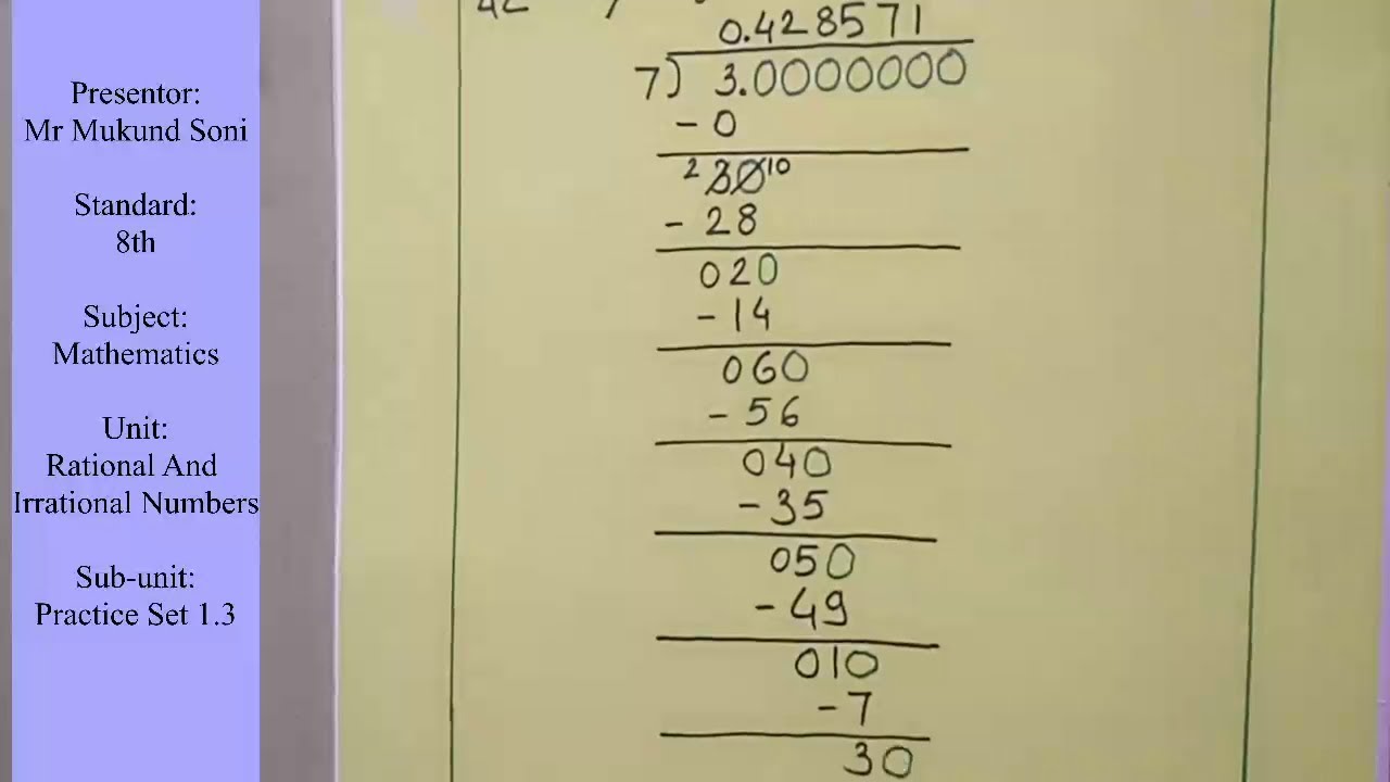Chapter 1: Rational and Irrational Numbers - Practice Set 1.3 - Part1