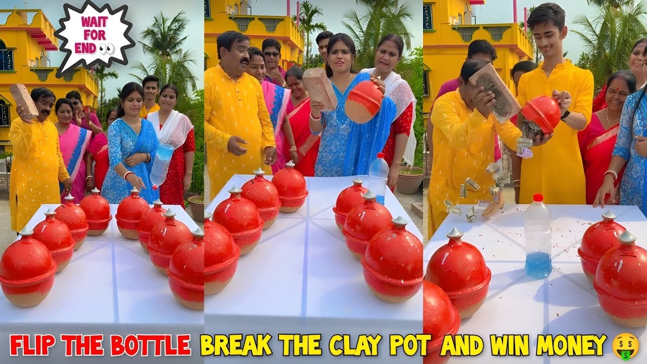 Flip The Bottle Break The Clay Pot And Win Money 🤑 || Money Challenge 💰/ SK Challenge Video