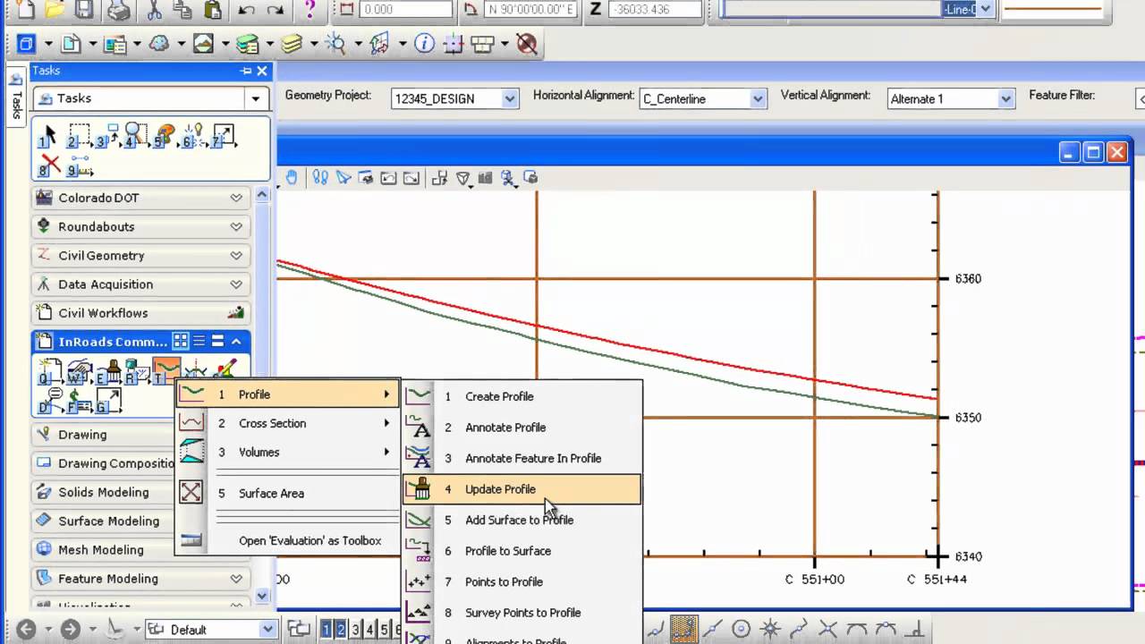 Display Underground Features or Utilities in Profile and Cross Section in InRoads