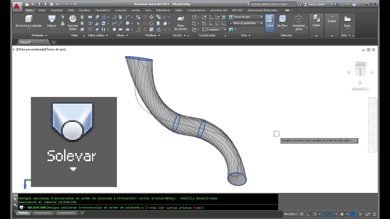 Solevar en AutoCAD 2015 Guia Trayectoria y seccion trasversal   Como solevar en AutoCAD