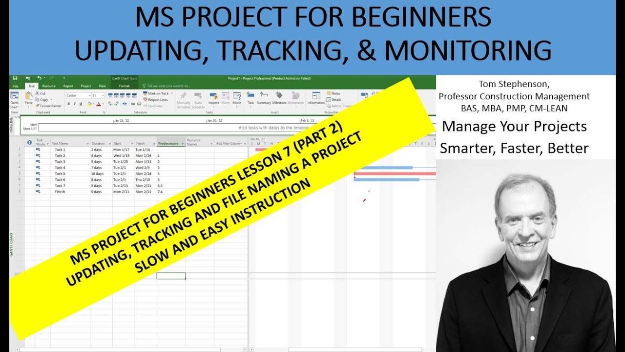 Learn to Update, Track, & File Name MS Project, MS Project for Beginners Lesson 7