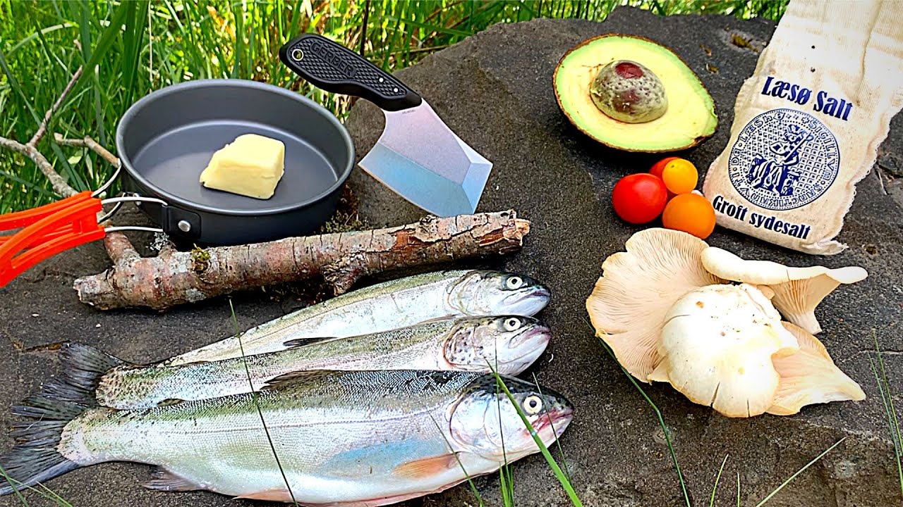 BOBBER FISHING for Rainbow Trout! (Catch & Cook) WILD OYSTER MUSHROOM Recipe!!!