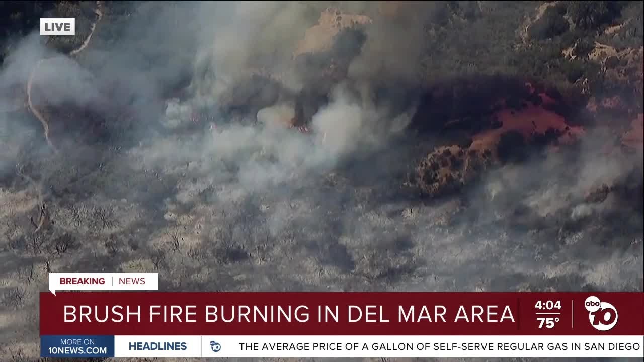 Brush fire threatens homes in Torrey Pines area