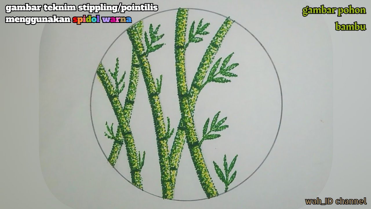 gambar pohon bambu || gambar stipling/pointilis menggunakan spidol warna || @wah_idchannel