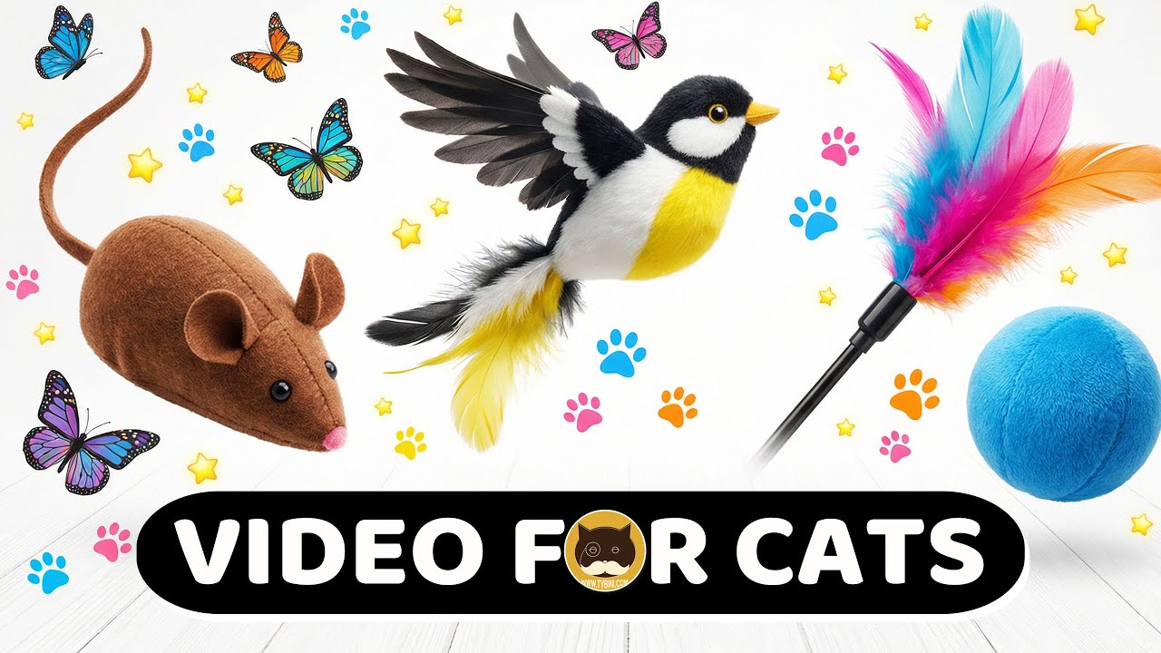 CAT GAMES - CAT TOYS! Video for Cats: Mice, Birds, Butterflies, Feather Teaser Wand, Strings. CAT TV