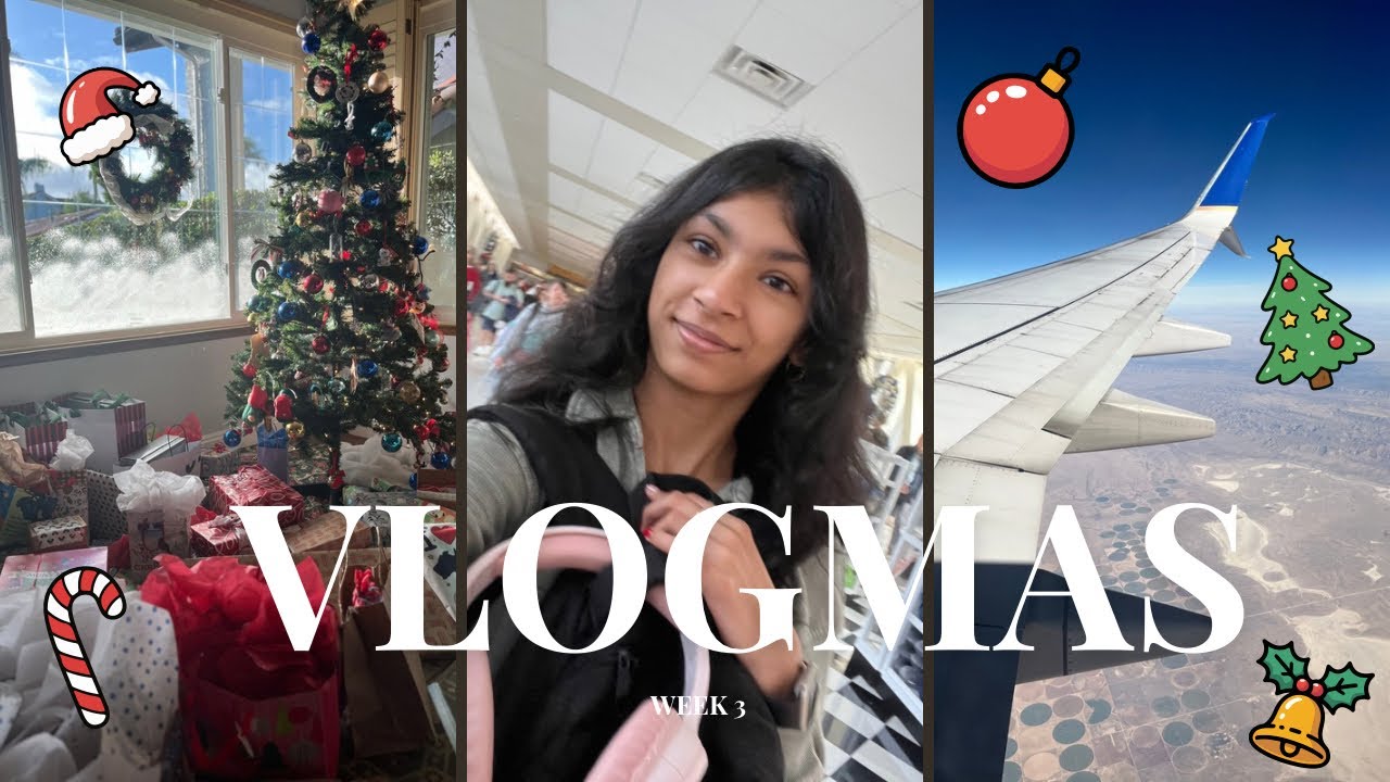 VLOGMAS WEEK  3: Holiday Travel Chaos, Airport Day, Christmas Celebrations, Presents & Family 🎄✨