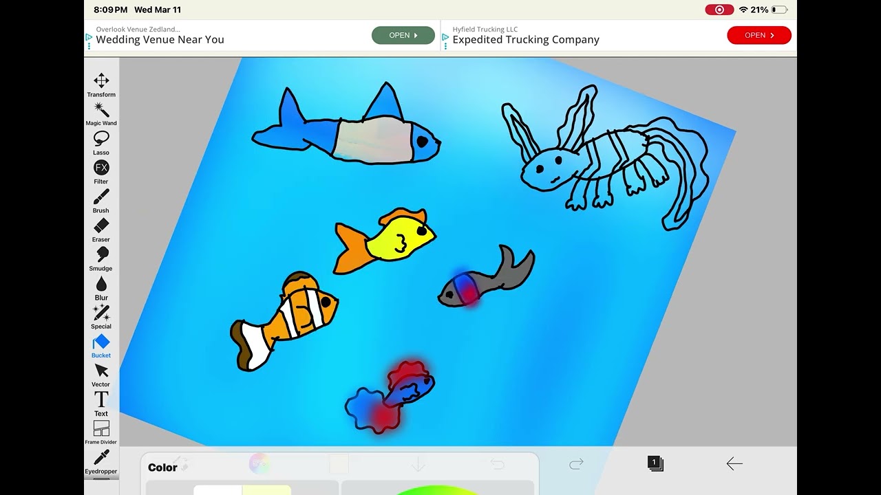 Part two of drawing fishies in a ocean (coloring tutorial)