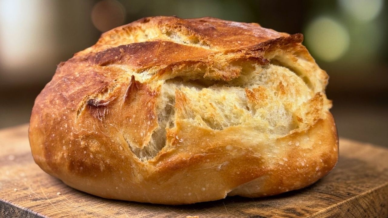 Рецепт хлеба без замеса – 4 ингредиента, просто смешайте и выпекайте.