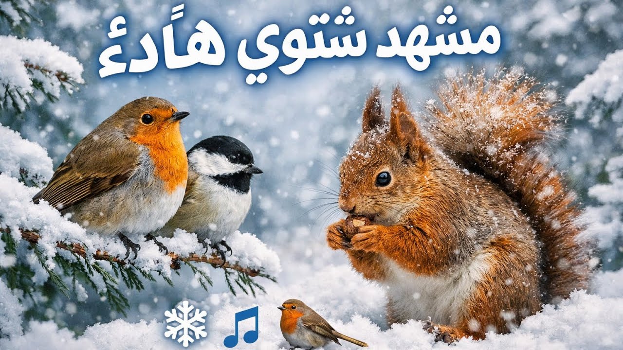 مشهد شتوي هادئ / أصوات العصافير /سناجب Relaxing Winter Scene | Bird Sounds & Squirrels