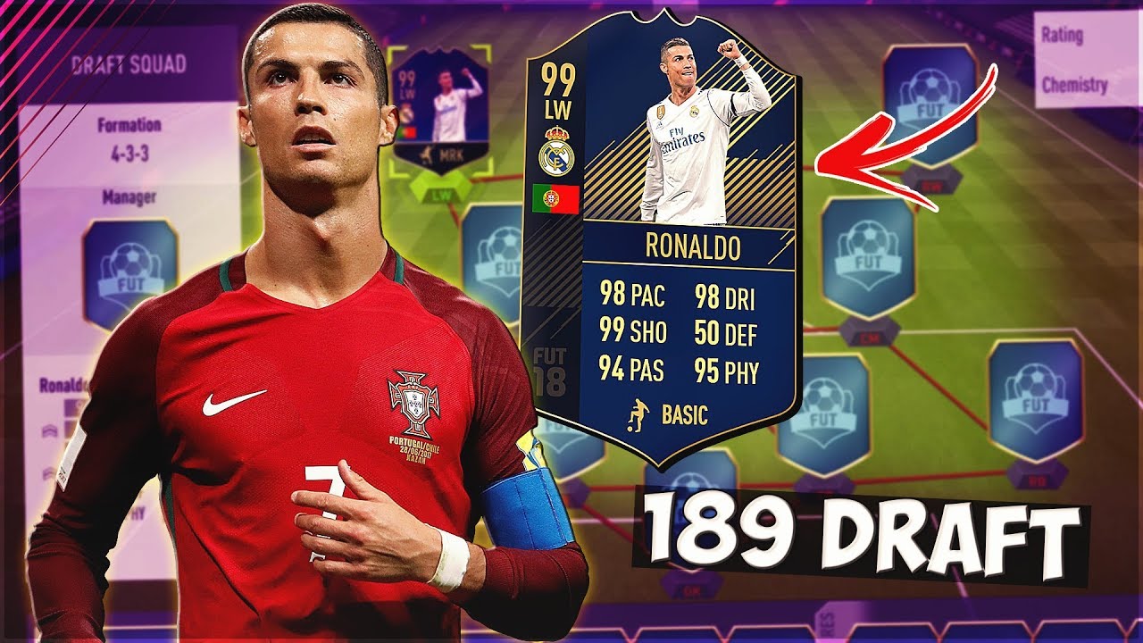 189 DRAFT +  RONALDO 99  + KANTE 95 !! FIFA 18 DRAFT SOLO Q
