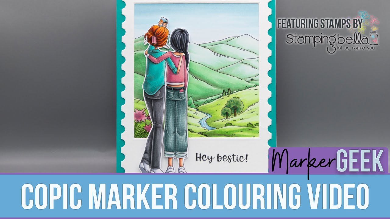 Copic Marker Colouring Stamping Bella Uptown Girls Sasha & Ivy and Mountain View Backdrop stamps