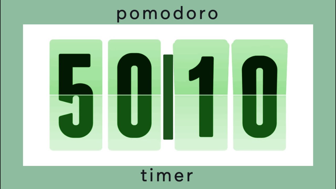 50 I 10 pomodoro timer / 4 hour • mint design • flip timer • no music • only bell / productivity