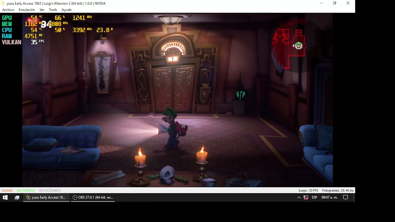 Luiguis Mansion 3 Rendimiento yuzu Hades GT 710 2gb gddr5 i5-2500 8gb de ram