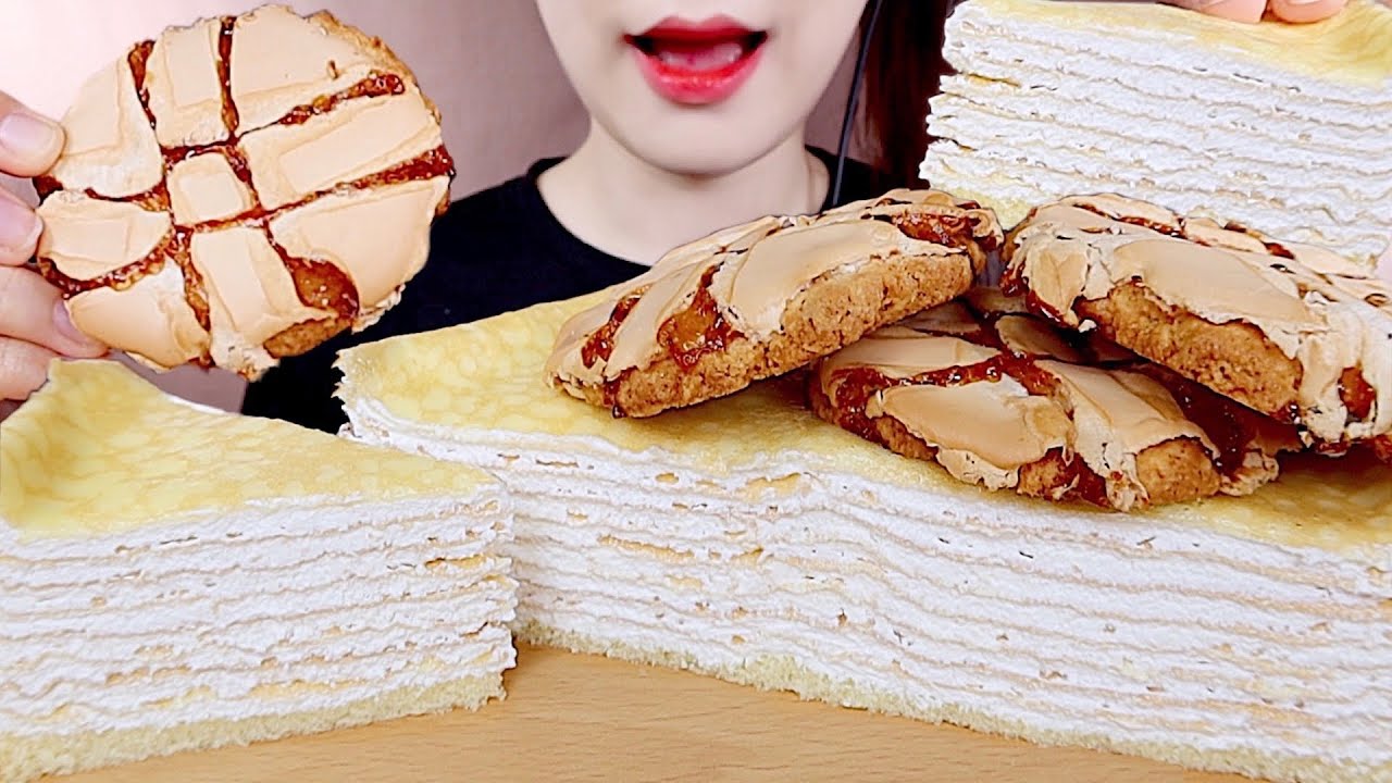 ASMR MILK CREPE CAKE, GLASSATE SCONE MUKBANG 밀크 크레이프 케이크, 누네띠네 스콘 먹방 eating sounds