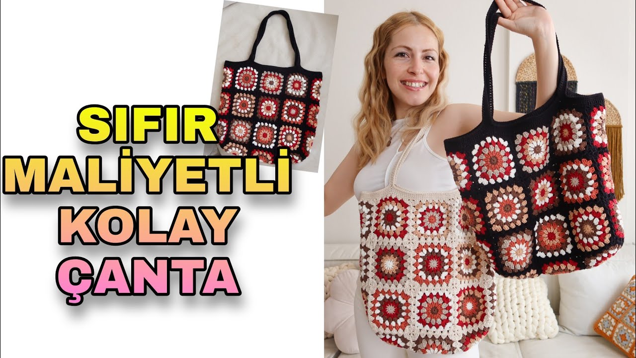 PARÇA İPLERLE YAPABİLECEĞİNİZ KOLAY MOTİFLİ ÇANTA 🤩 | Crochet Bag Tutorial
