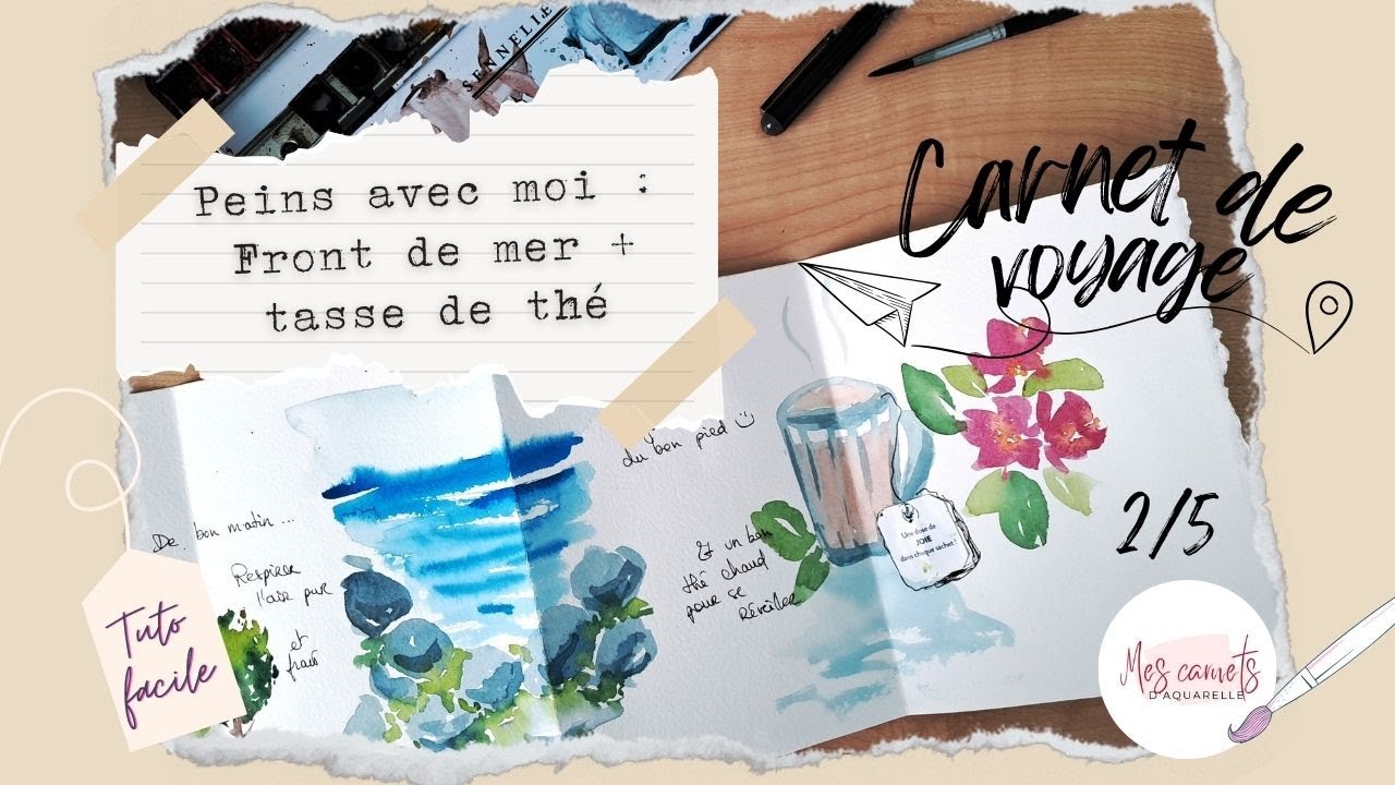 Carnet de voyage aquarelle 2/5 - balade au front de mer + tasse de thé
