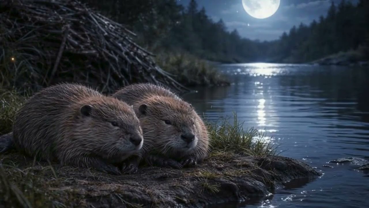 Beaver Family by Moonlit Water | Gentle Giants & Their Babies | Calming Video