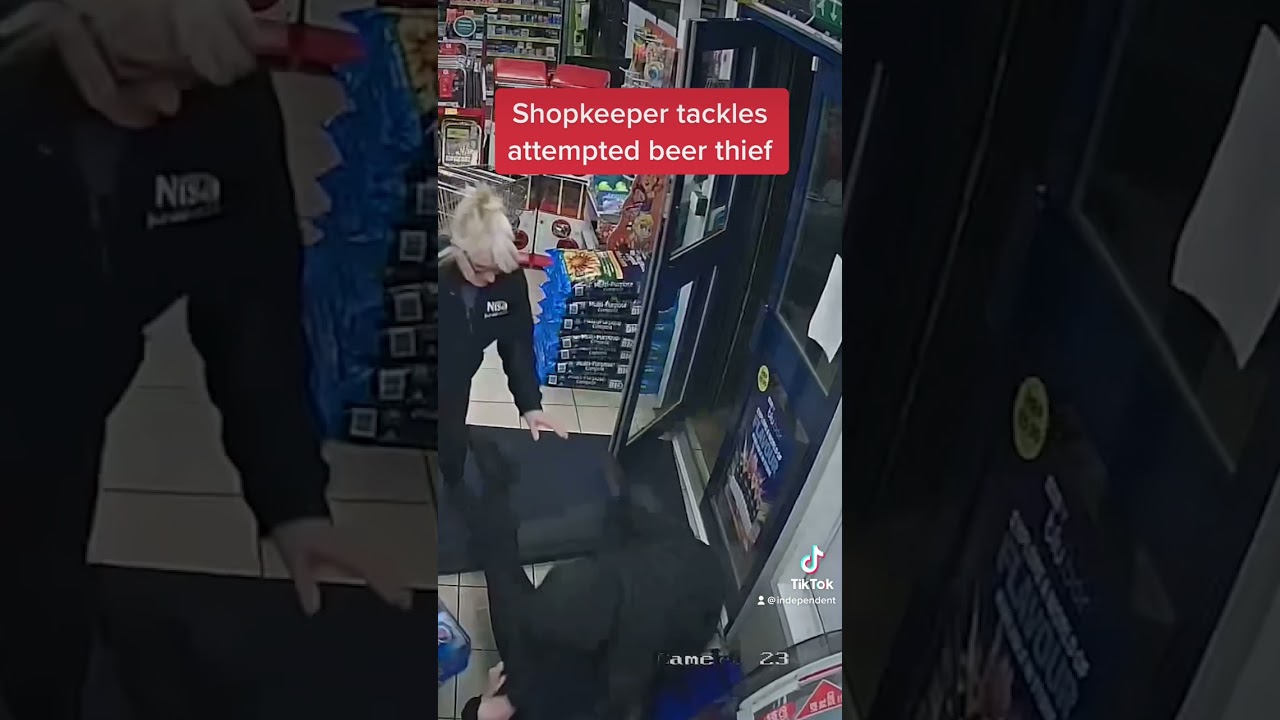Shopkeeper tackles attempted beer thief #shorts